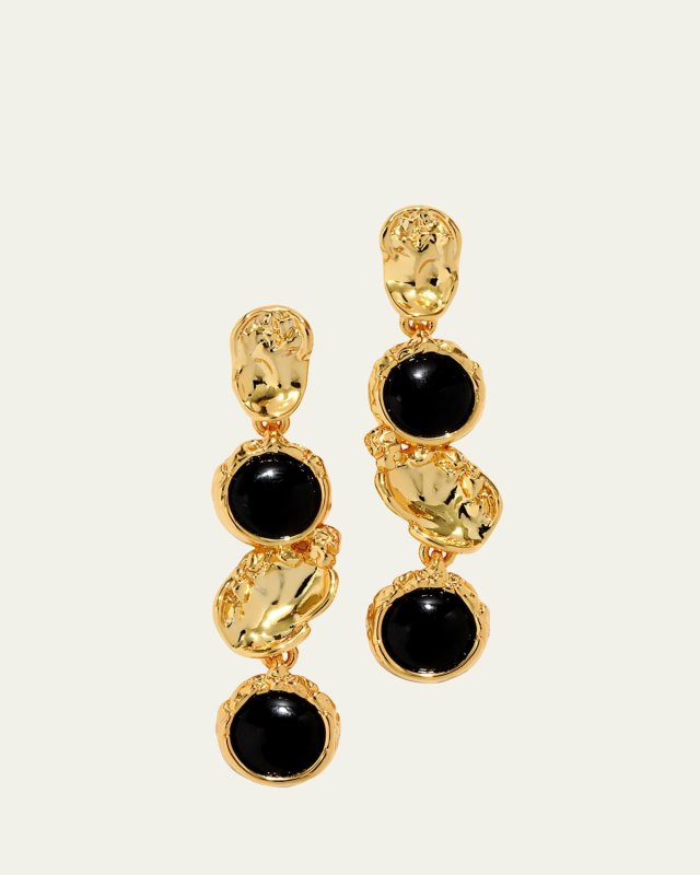 Brut Onyx Coin Linear Post Earrings
